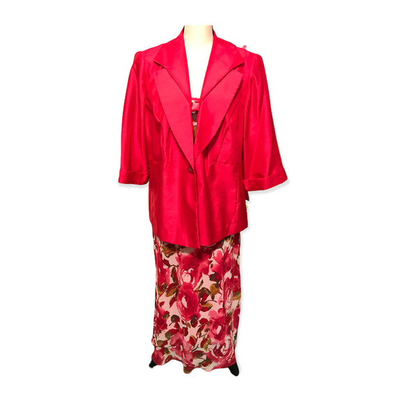 Dana Kay Rasberry and Green Two Piece Floral Maxi Dress w/Jacket, NWT, Size 18W - Picture 1 of 10